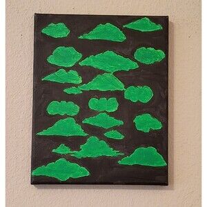 Handmade Handpainted Green Clouds Original Acrylic Painting Stretched Canvas